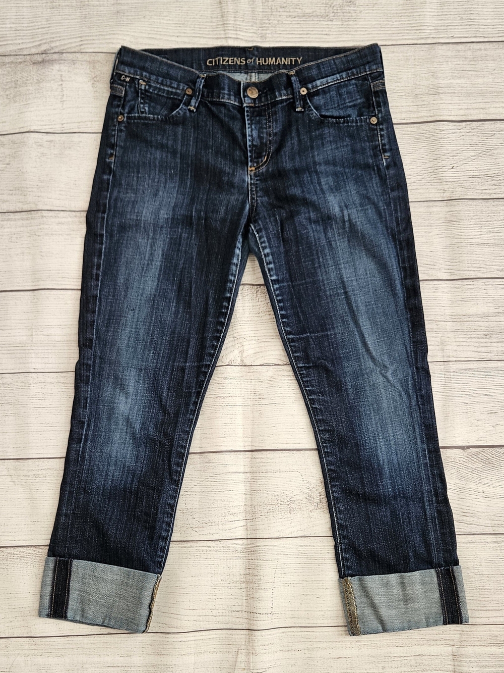 Citizens of Humanity Dani Crop Straight Leg Jeans Cuffed Dark Wash Size 28 Y2K